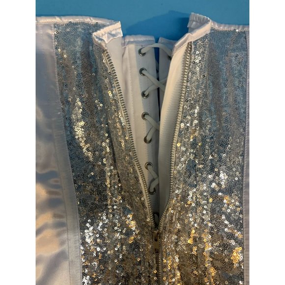 Top Drawer by Daisy Corsets White Sequin Corset Full Zip Lace Up Size Large - Picture 3 of 4